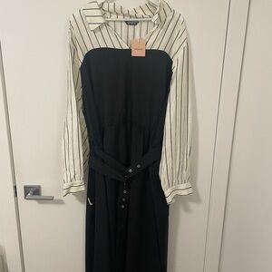 BNWT BloomChic Black and Cream Striped Long Sleeve Dress